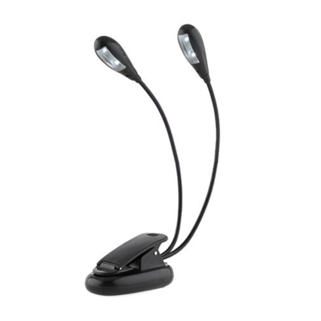 Luminária de Luz Led 2 antenas para Estante Pedestal de Partitura Leitura Braço Flexível com bateria