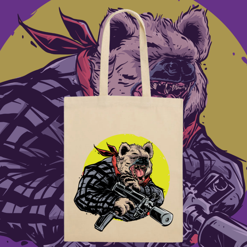 Ecobag Estampa Cachorro Gangster | Ecobag Cor Algodão Cru