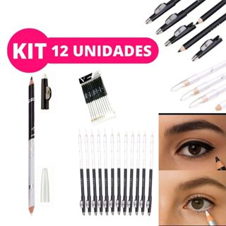 Kit 12 Lápis Preto e Branco  Duo 2 em 1 Vivai com Apontador Para Olhos e Linha d’Água em Oferta na Shopee