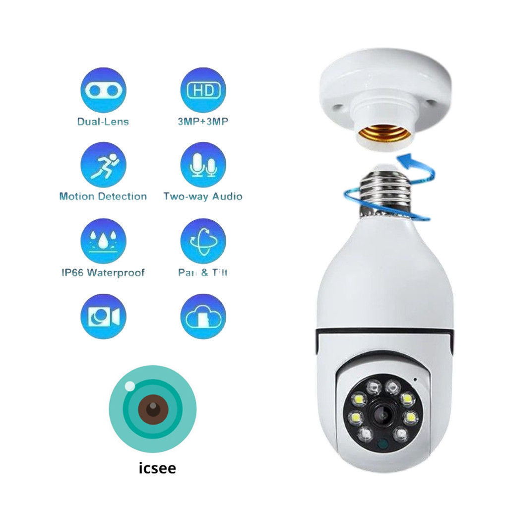 Câmera de segurança wi-fi ip sem fio 360 encaixe lampada aplicativo icsee full HD visão noturna - bivolt em Oferta na Shopee