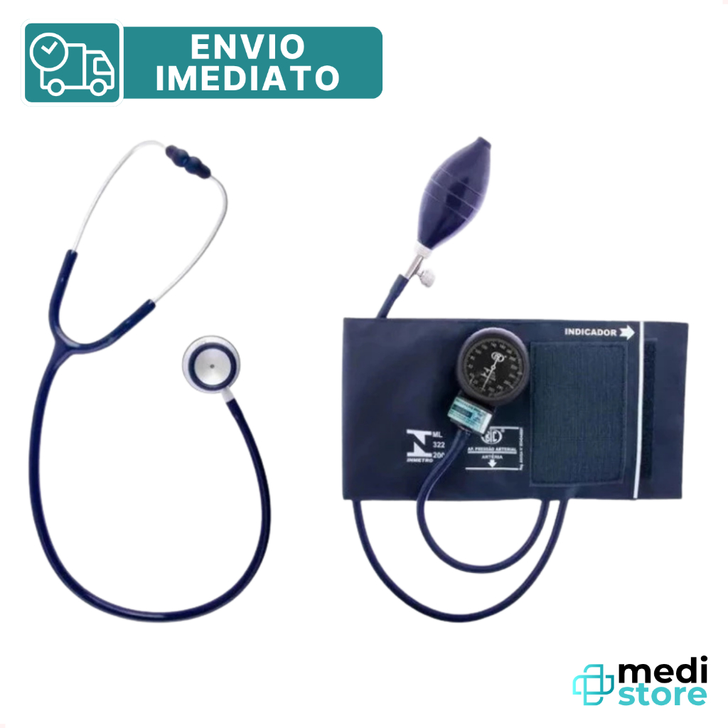 Estetoscópio Duplo Bic Com Esfigmomanômetro Bic Cor Azul - Envio Imediato