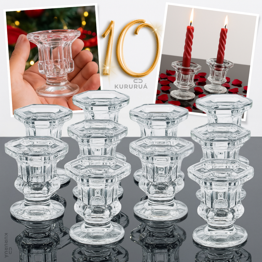 Kit 10 Porta Vela Castiçal De Vidro Resistente Decoração Festas Eventos