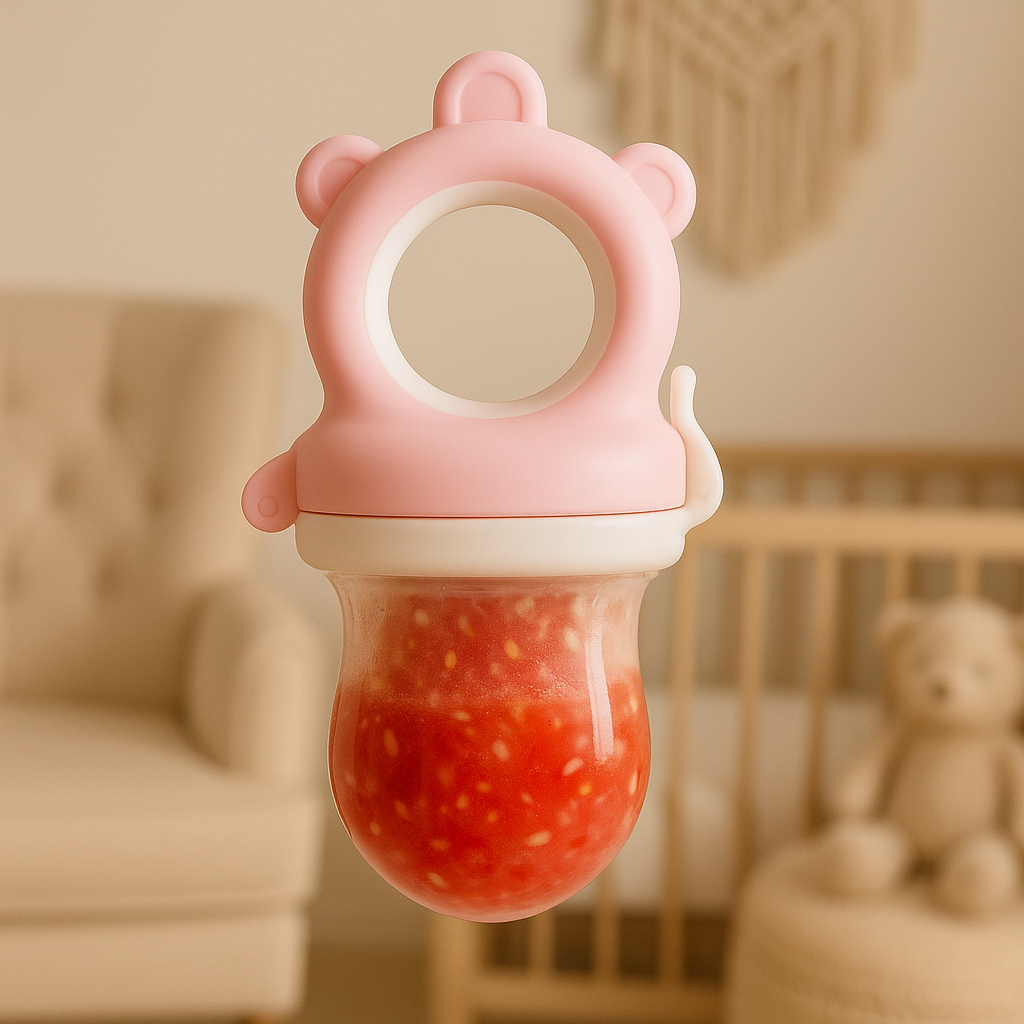 Porta Fruta Chupeta Alimentação Silicone Bebê BPA Free Rosa