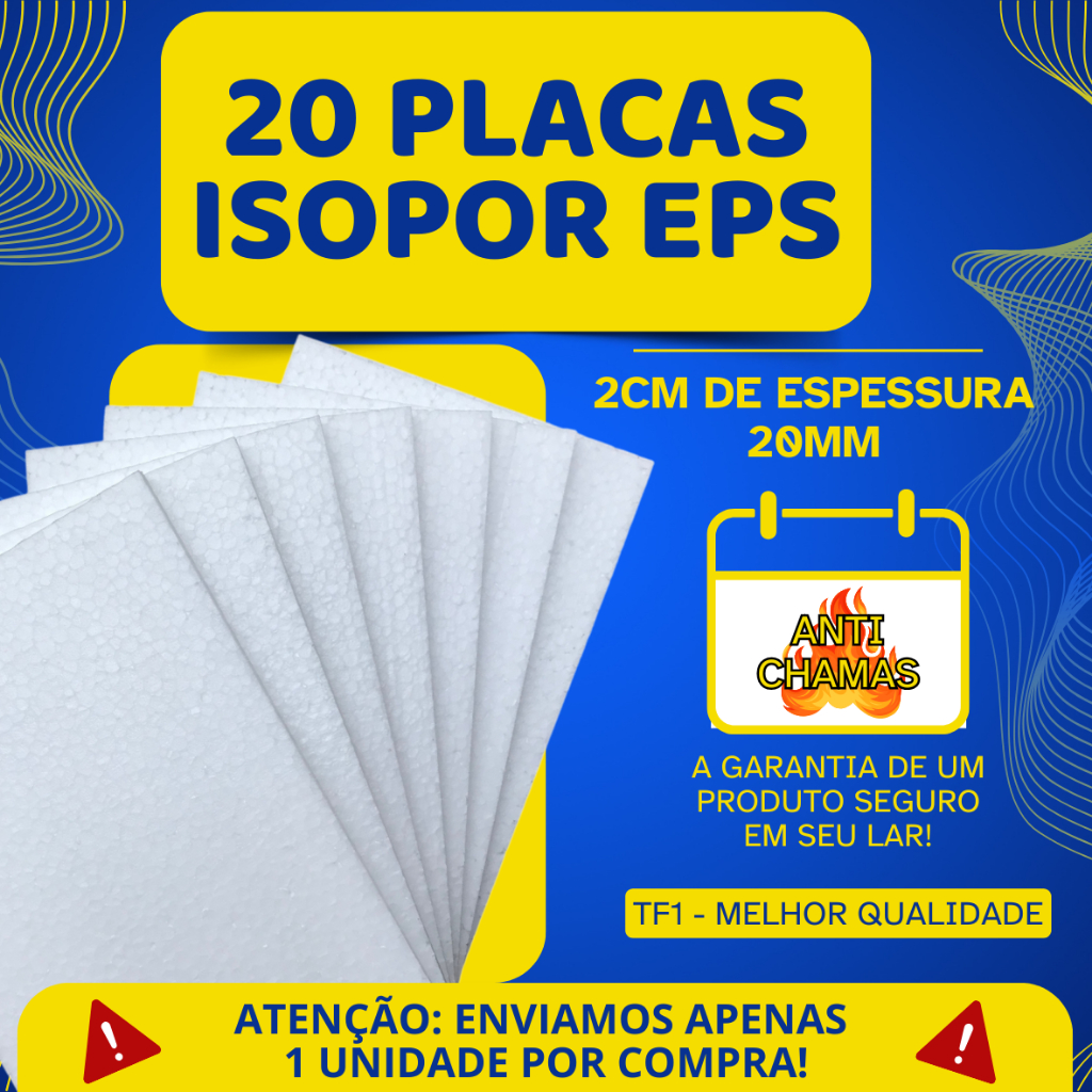 KIT 20 PLACAS DE ISOPOR EPS ANTICHAMAS COM 2 CM DE ESPESSURA - TÉRMICO - ANTICHAMAS - FORRO - PAREDE em Oferta na Shopee