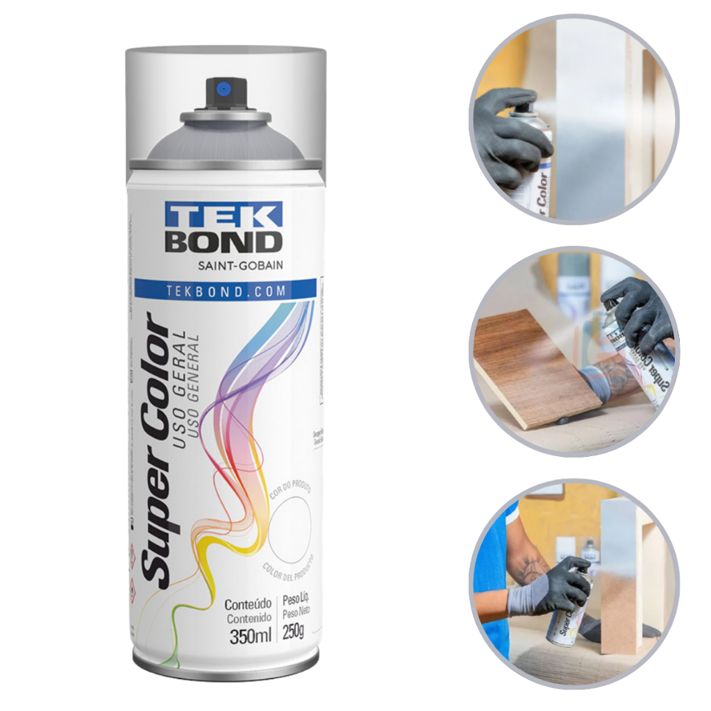 Tinta Spray Aerossol Super Color Verniz Brilhante Tekbond Uso Geral 350ml 250g em Oferta na Shopee