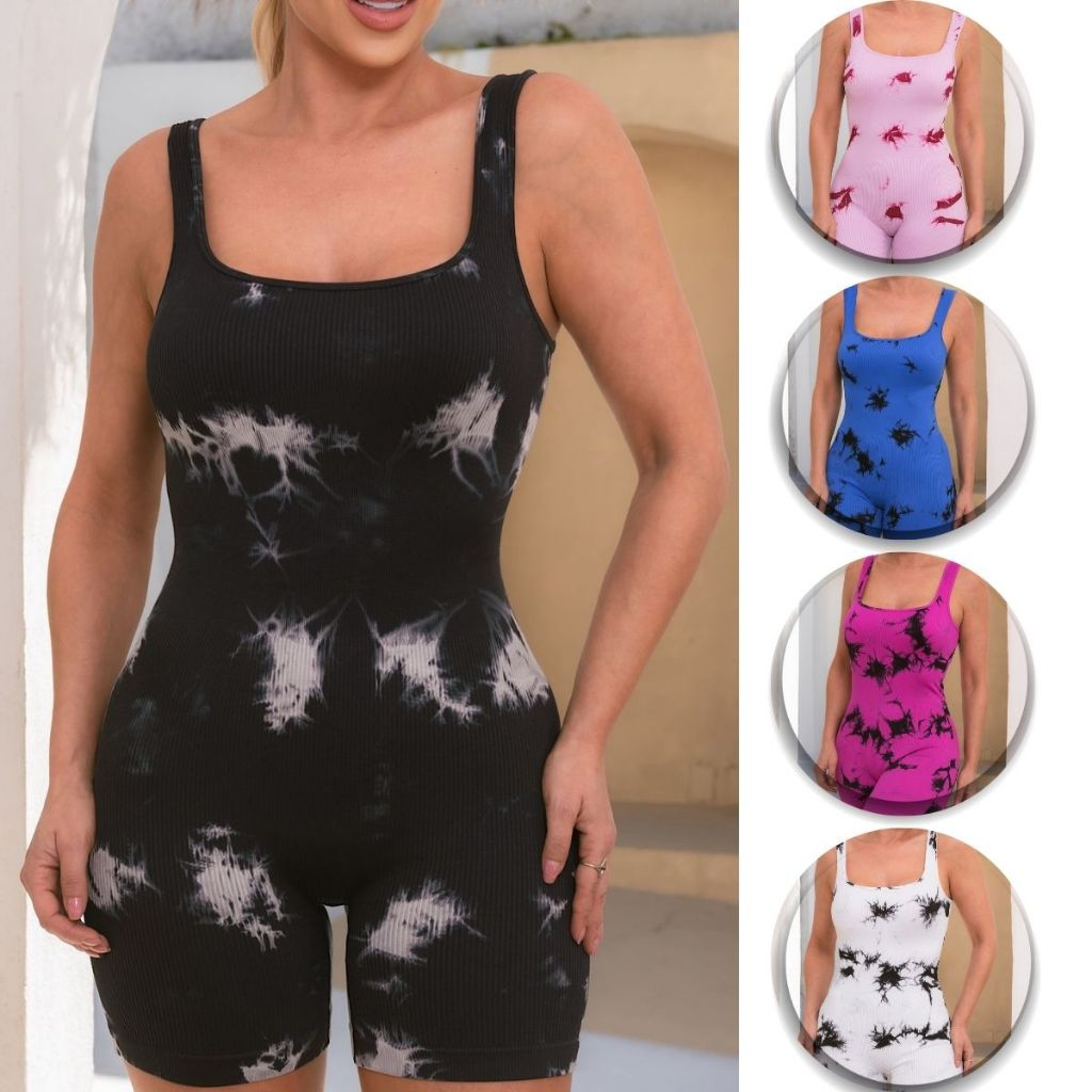 Macacão Esportiva Academia Feminino Yoga Trendy Tie Dye Fitness Modelador Casual em Oferta na Shopee