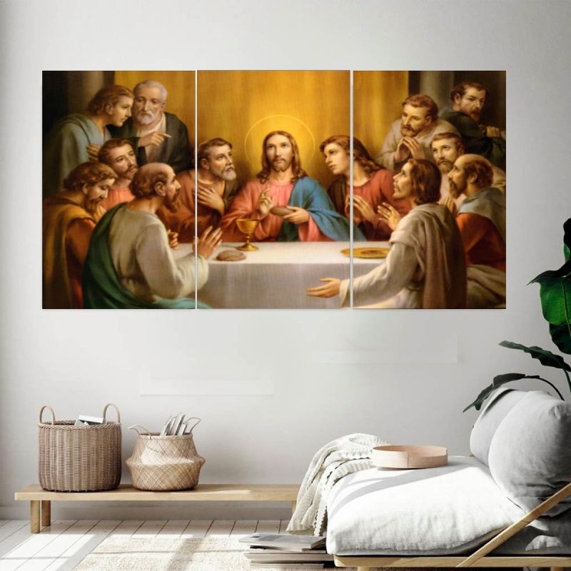 Quadro Decorativo A Última Ceia 3 Peças Grande Sala Quarto Escritório Tela Moderna Religiosa Cristã Jesus Decoração