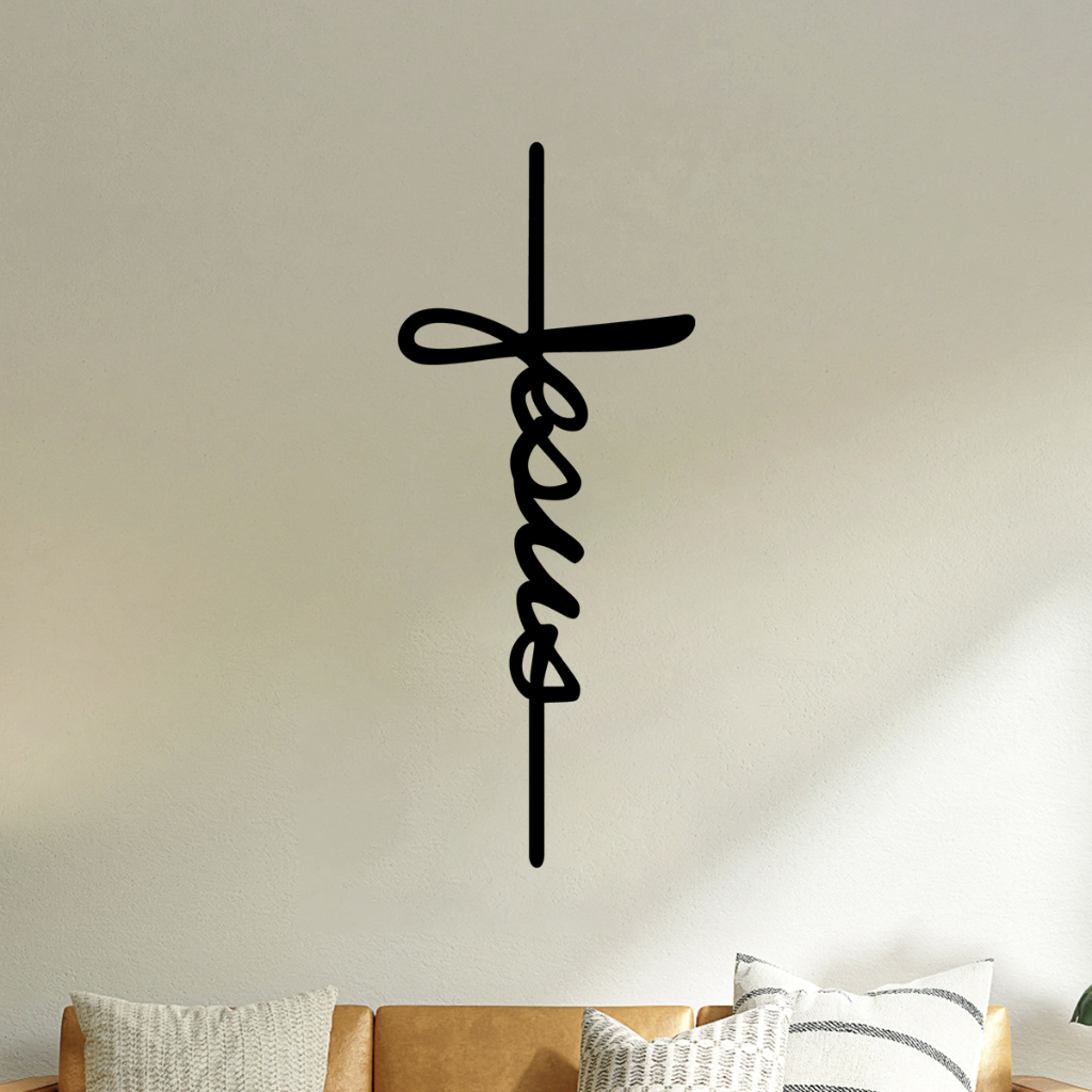 Quadro Decorativo Jesus Escrito na Cruz MDF Preto Fosco