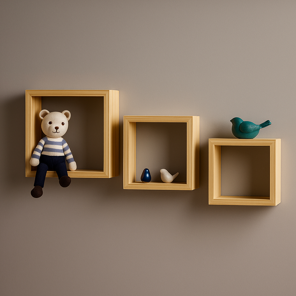 Trio de Nichos de parede cubo madeira pinus em Oferta na Shopee