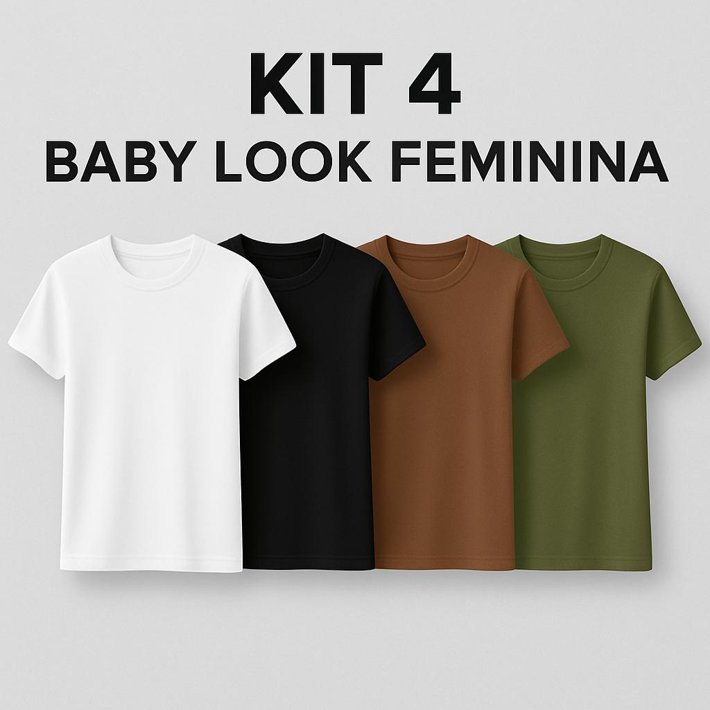 Kit 4 Camiseta Feminina 100% Algodão Blusas T-Shirts Baby Look em Oferta na Shopee
