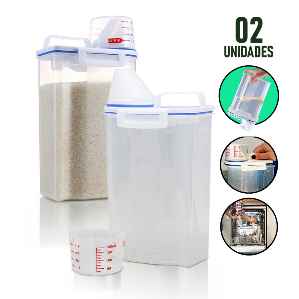 Kit 2 unids Pote Mantimentos Hermetico Premium Armazenamento 2,5L Tampa Transparente