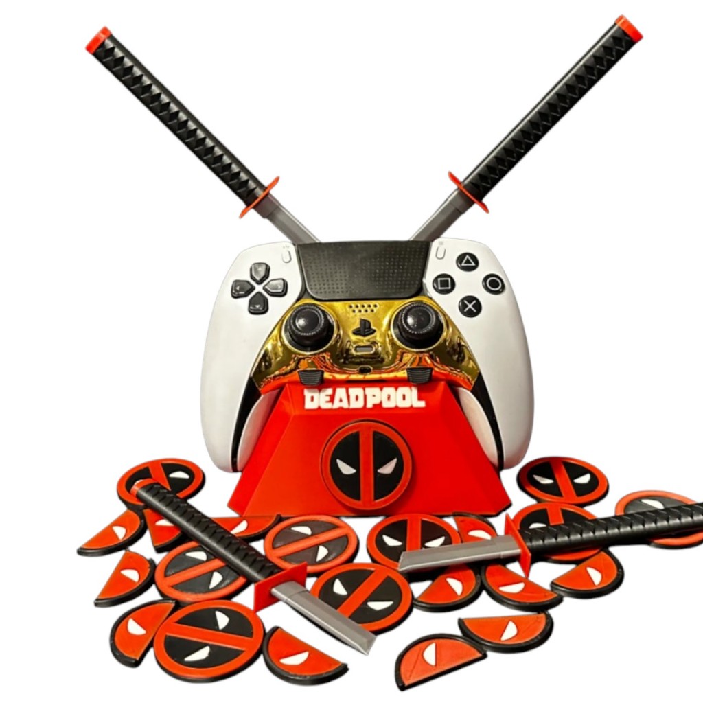 Suporte Controle PS5 Deadpool Marvel Decorativo Espadas Gamer Organizador Impressão 3D