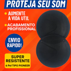 Tela Alto Falante 6 Polegadas Tipo Pioneer Par Grade de Proteção Automotiva Redonda Plastico Preta