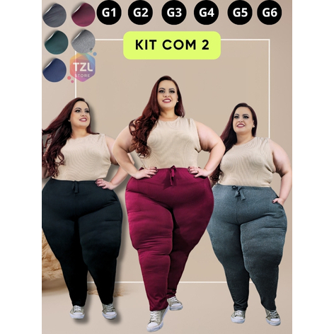 Kit 2 Calça Plus Size Canelada Confortável G1 G2 G3 G4 G5 G6 em Oferta na Shopee