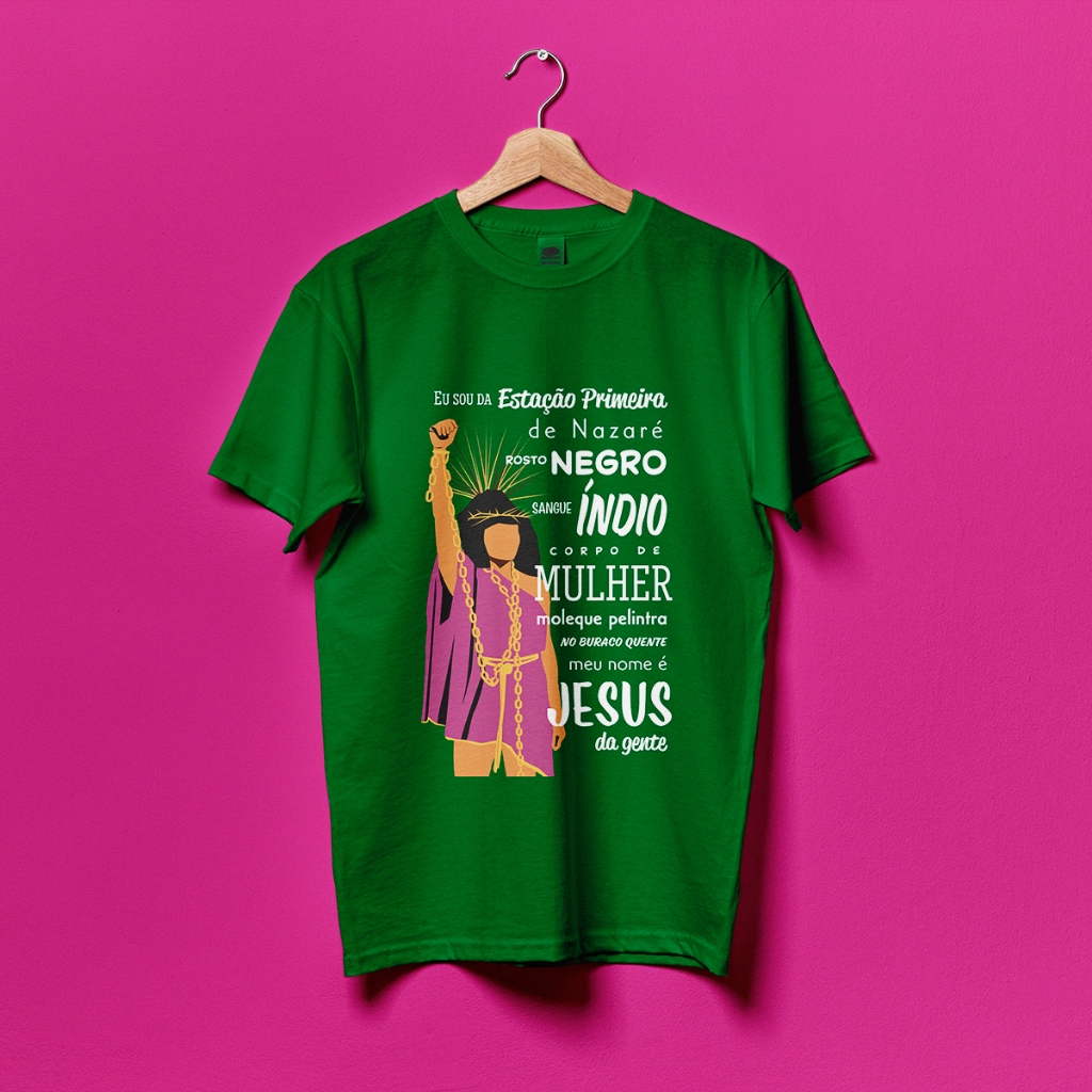 Camiseta Mangueira 2020 - Rosto negro, sangue índio, corpo de mulher. Enredo, carnaval, samba