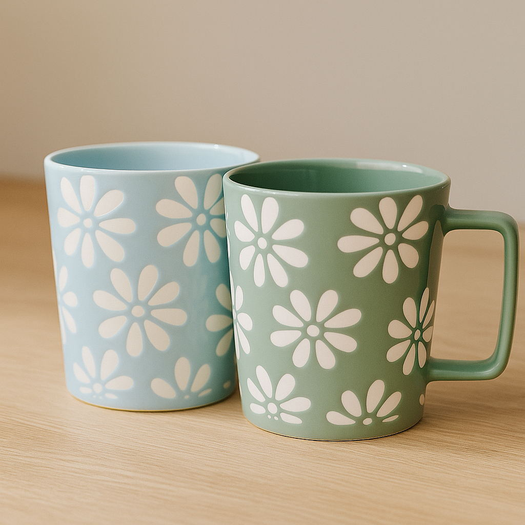 Caneca em Porcelana Relevo Flor 400ml
