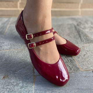 Sapatilha Mary Jane Feminina Verniz Marsala 2 Fivelas Bico Quadrado 0060 em Oferta na Shopee