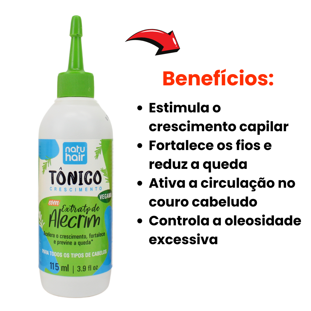 Kit Tônico Capilar Natuhair 115ml Crescimento Brilho Antiqueda Vegano Fortalecimento e Nutrição