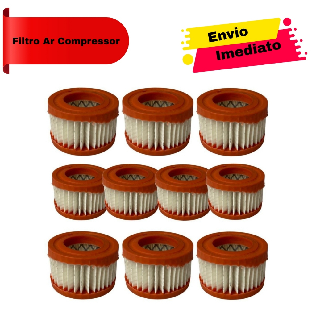 Kit 10 Elementos Filtro de Ar Compressor CMV-10 PL Motomil Reposição Manutenção Peça Técnica Durável