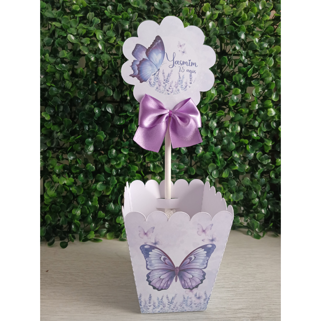 10 Centro de Mesa jardim lilas  /Cachepot Cachepô Personalizado/Aniversário Lembrancinha Mimo