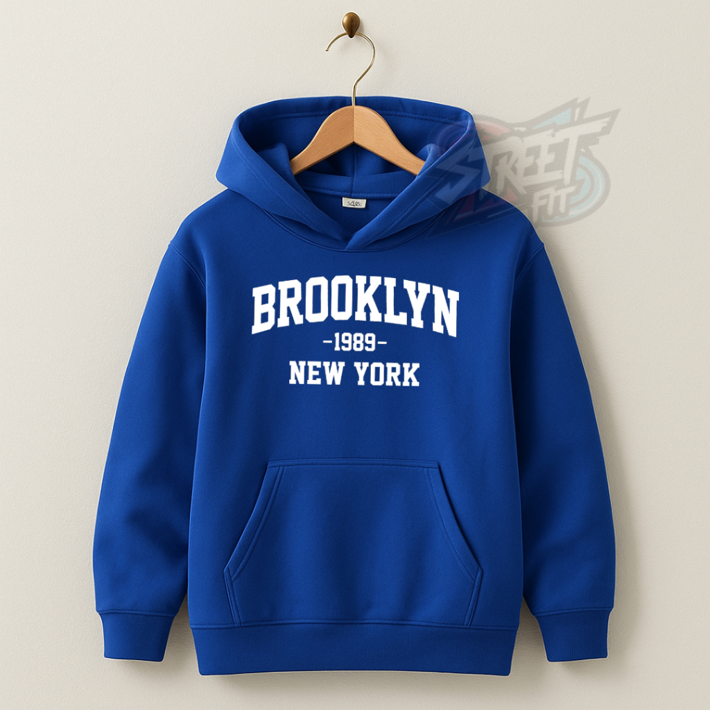 Moletom Infantil Flanelado Brooklyn Blusa de Frio com Capuz e Bolso Canguru Algodão Juvenil