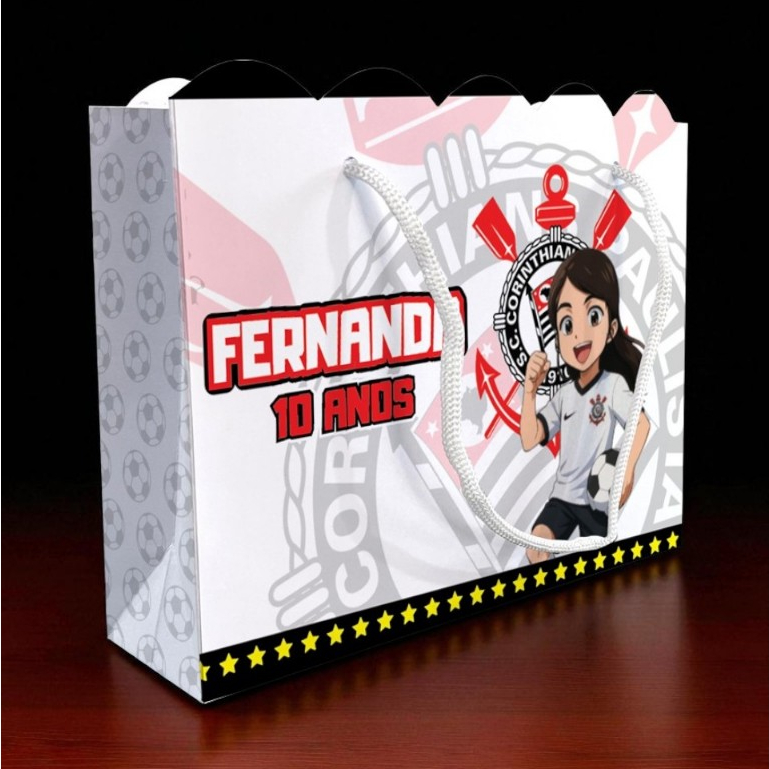 Sacolinha Corinthians Menina Ondulada Personalizada Festa Lembrancinha Kit Festa Sacola Futebol Timão