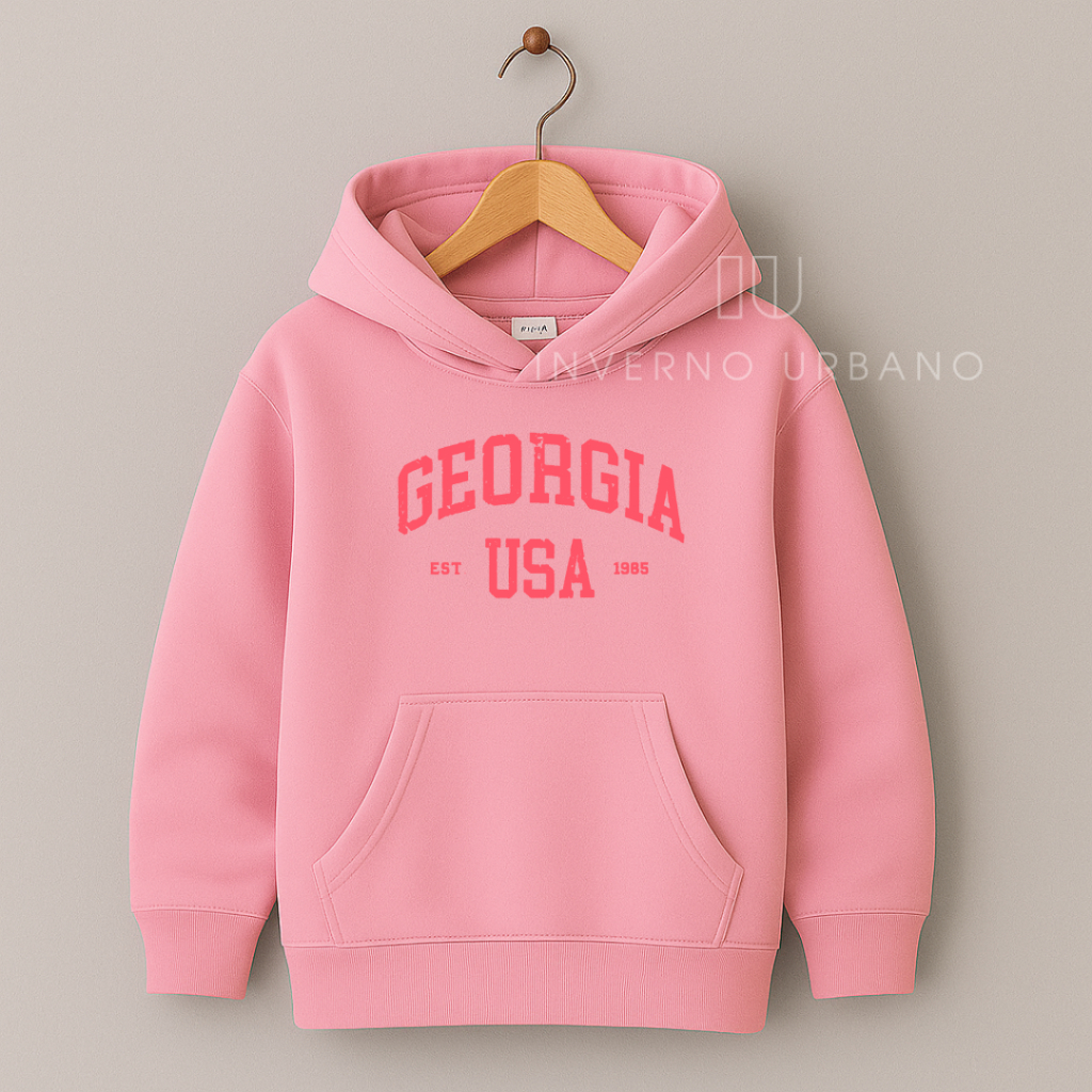 Blusa de Frio Infantil Feminina "Georgia" Moletom Flanelado com Capuz e Bolso Canguru Juvenil