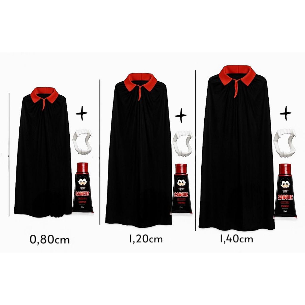 kit Halloween Fantasia Capa Vampiro + Dentadura Vampiro + Sangue Falso Comestível Halloween Fantasia Dia das Bruxas em Oferta na Shopee