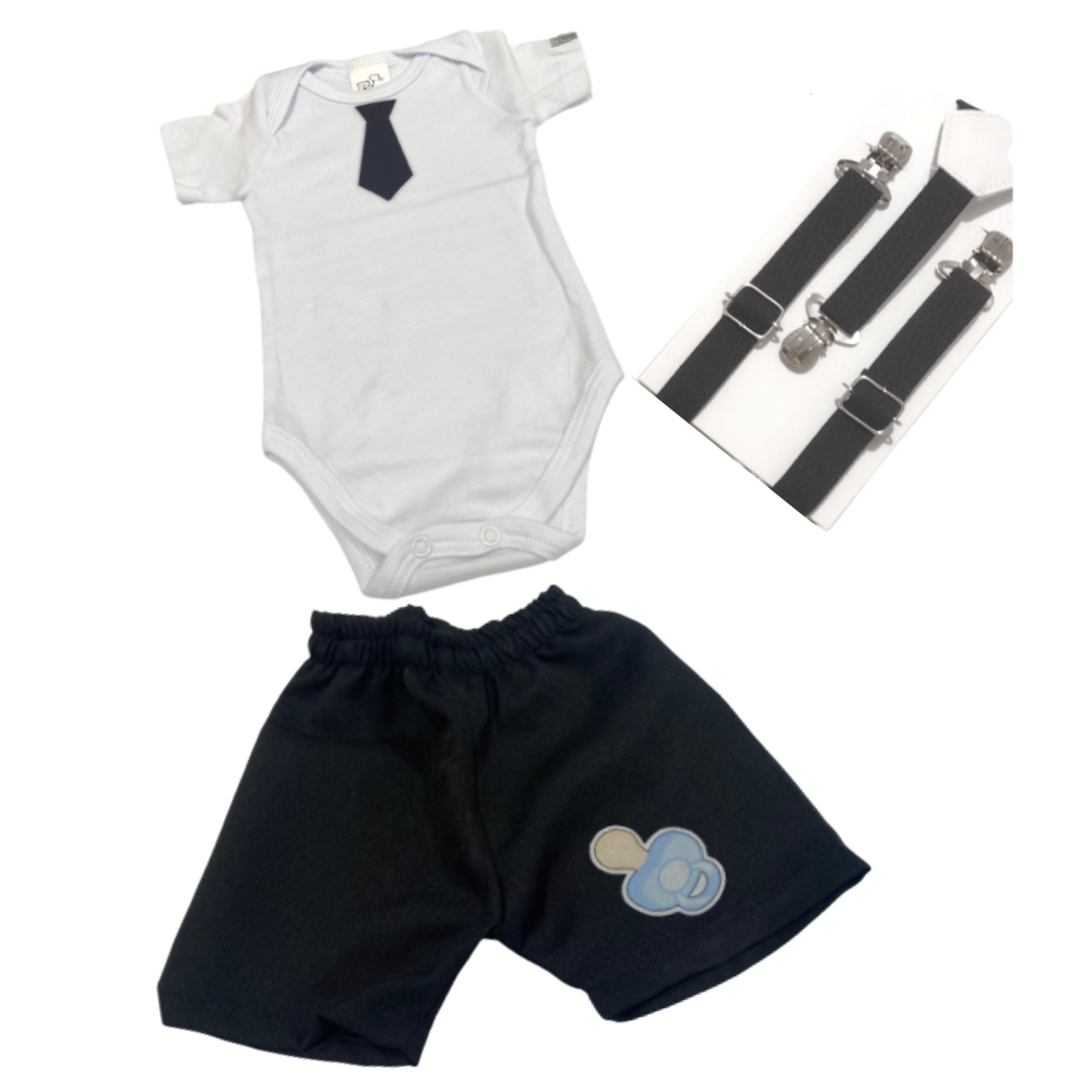 Conjunto Infantil Chefinho Menino Bebê Short Com Suspensório e Body Carnaval