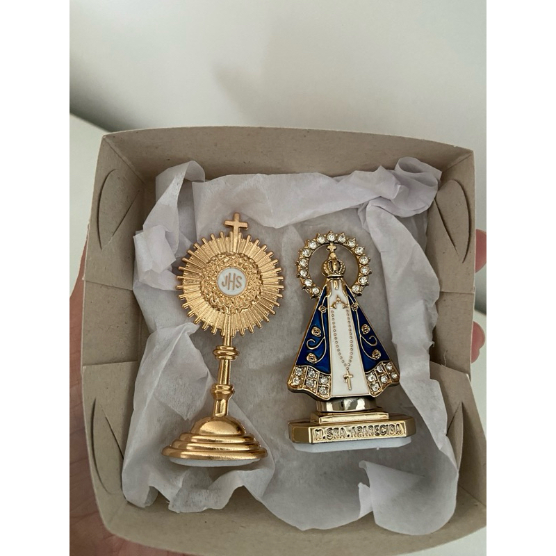 Kit presente ostensório católico de mesa e imagem auto colante de Nossa Senhora Aparecida eucaristia crisma ministros