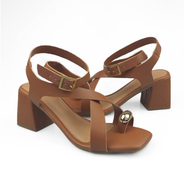 Sandália Feminina Salto Alto Bloco e Dedo Dourado em Oferta na Shopee