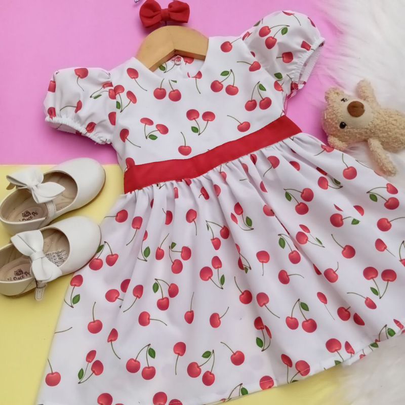 vestido infantil cereja em Oferta na Shopee