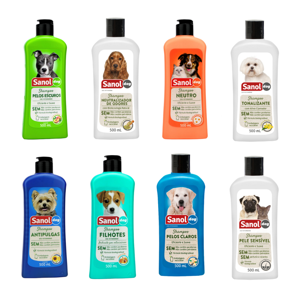 Shampoo Pet Cães 500ml Sanol Dog Filhotes Neutro Pelos Claros Neutralizador Pele Sensível Filhote Antipulgas - Pets