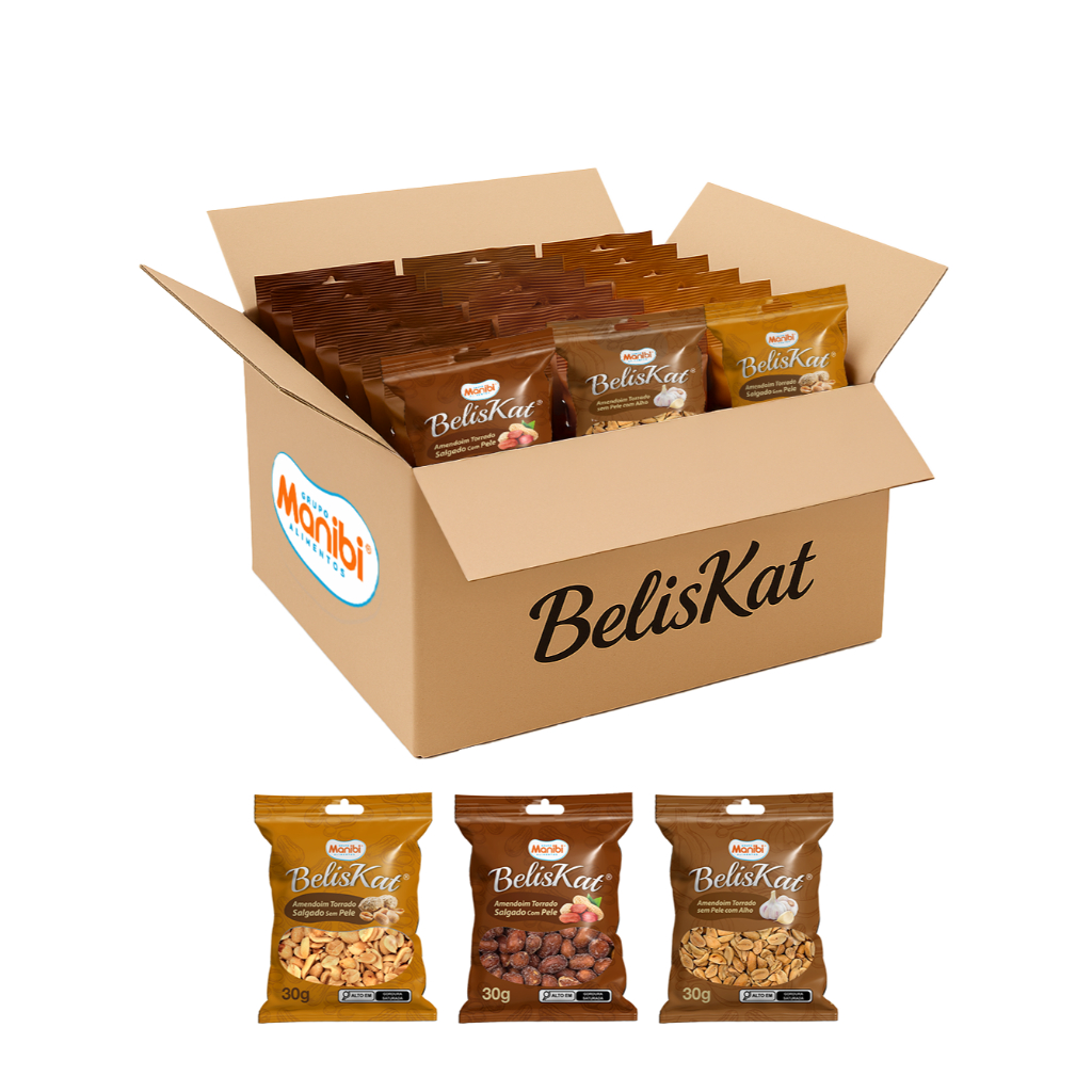 Kit 80x Amendoim Salgado Misto 30g - Caixa com 2,4kg - Beliskat em Oferta na Shopee