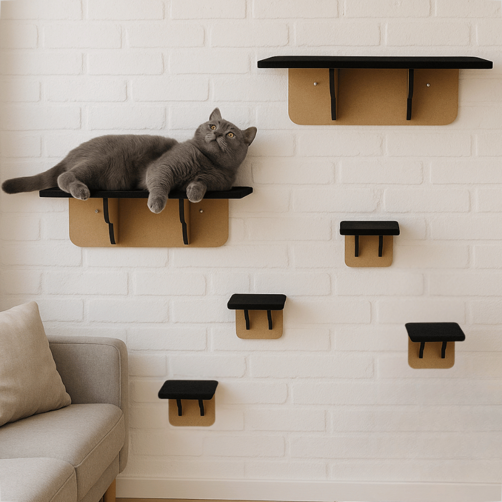 Prateleiras e Degraus para gatos 6 peças montado em mdf seguro arranhador kit playground d...