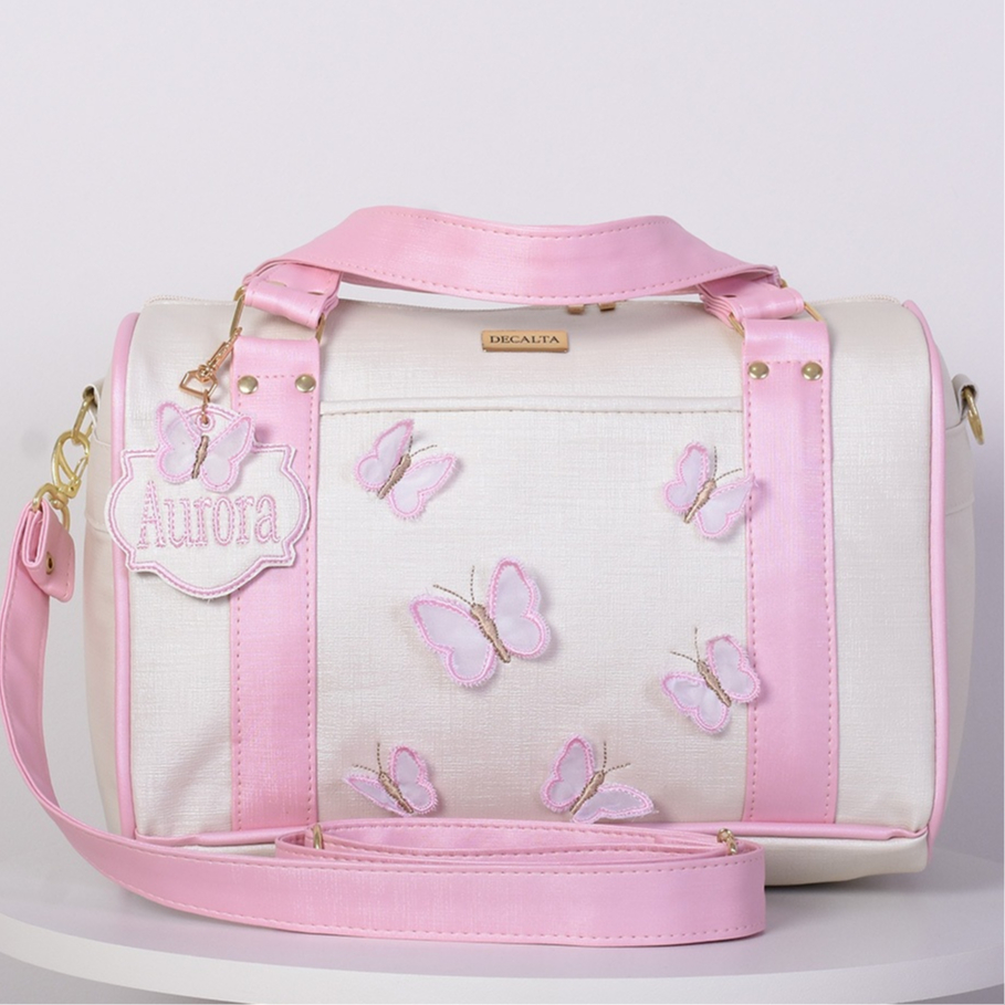 Bag M Maternidade Menina Celina Borboletas Pérola/Rosa - 01 Peça