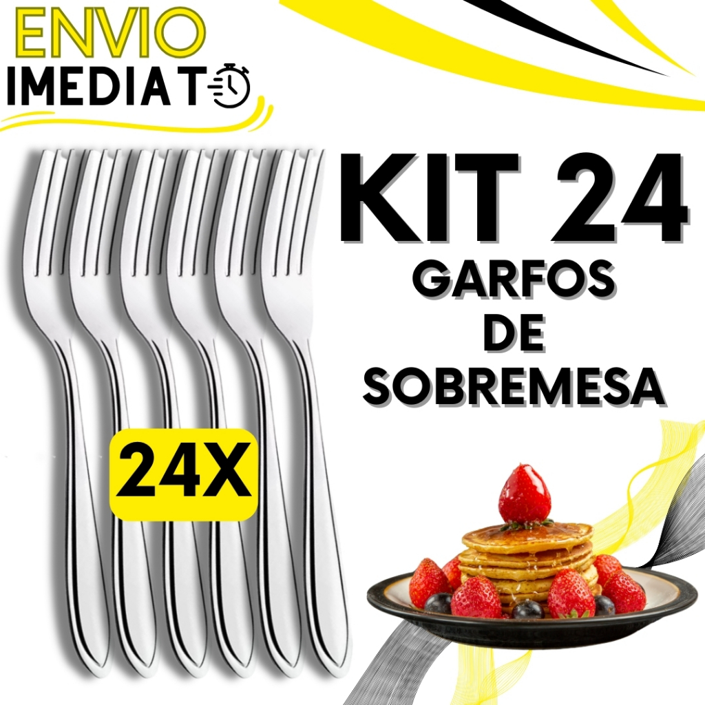 KIT Jogo 24 Garfo Para Sobremesas Talher de Aço Inox Luxo Reutilizável Faqueiro Para Casa Restaurante Buffet Bar Doces