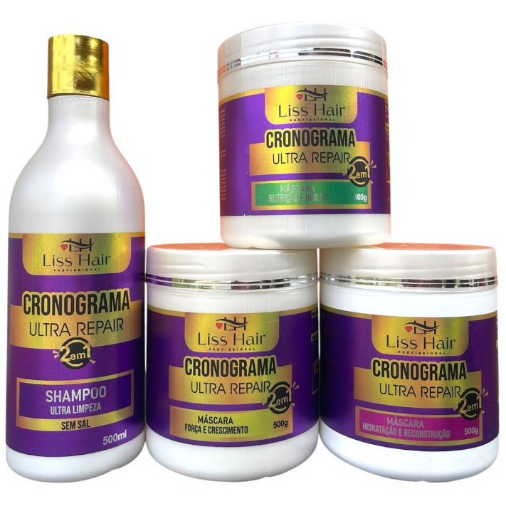 Kit Capilar Cronograma Ultra Rapair 2 em 1 4 Passos Hidratação e Reconstrução Liss Hair Profissional