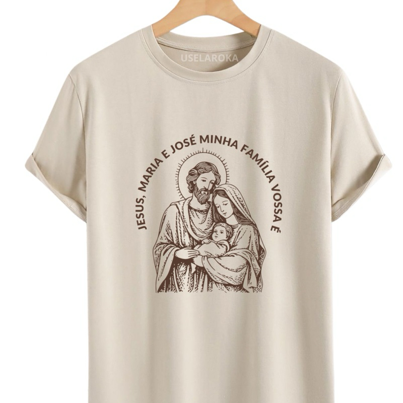Camiseta Católica Sagrada Família Jesus Maria e José  Camisa Cristã Unissex Algodão em Oferta na Shopee