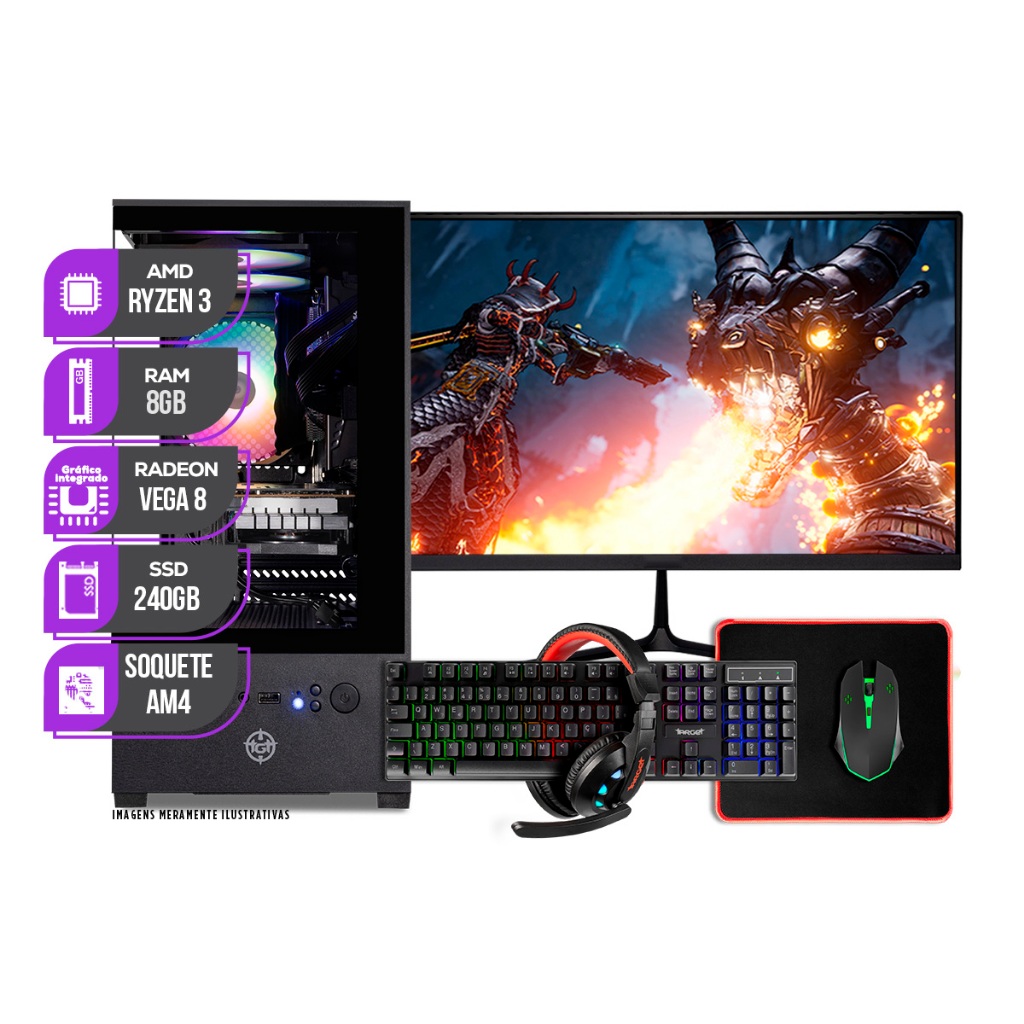 PC Gamer Completo Mancer, AMD RYZEN 3 3200G, Vega 8, 8GB DDR4, SSD 240GB, Fonte 400W 80 Plus - Computers & Accessories
