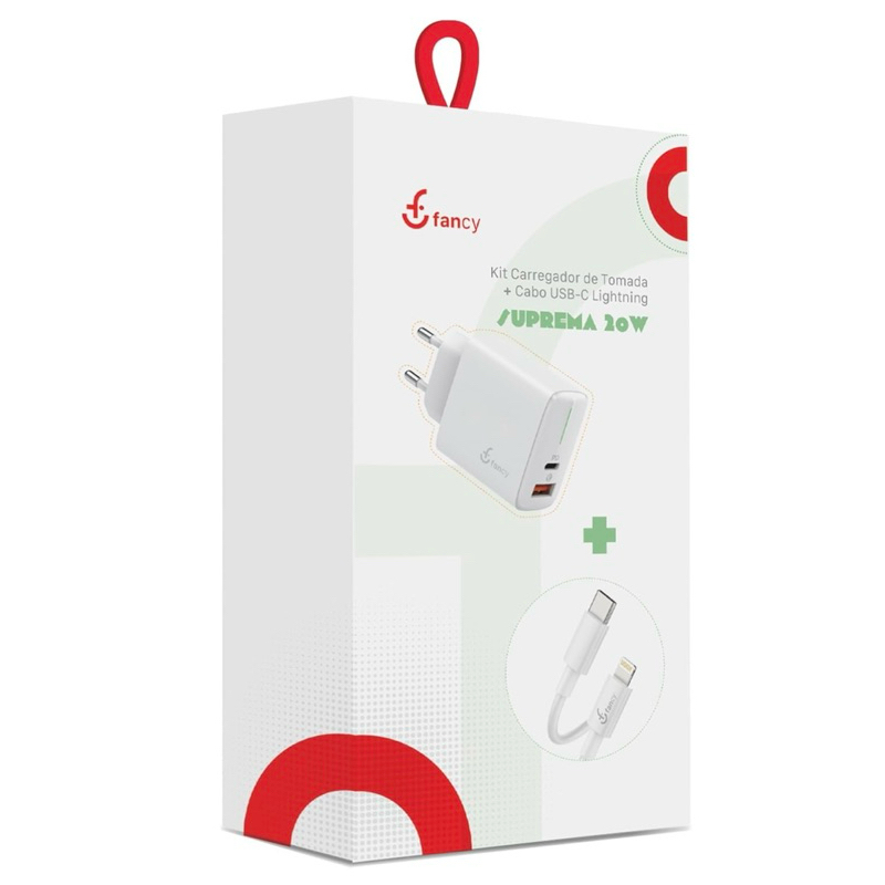 🔋 Kit Carregador Turbo Fancy 20W com Cabo USB-C para iPhone Lightning – Carregamento Rápido e Seguro