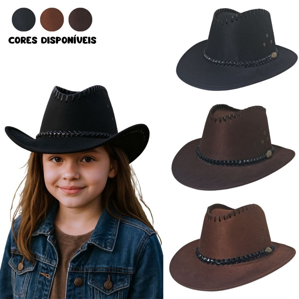 Chapéu Boiadeiro Infantil Fivela Cowboy Country Rodeio Sertanejo Unissex Festa Junina Barretos