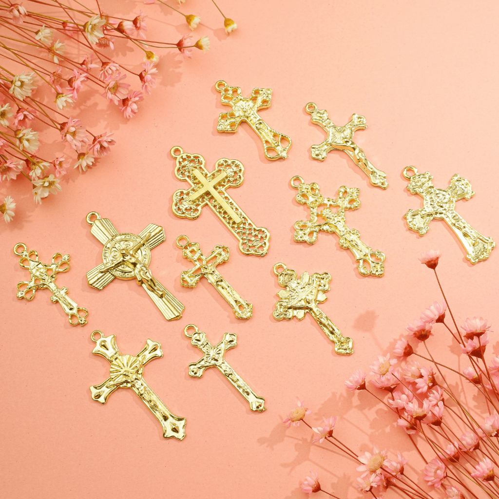 Crucifixo Para Terço Dourado Alta Qualidade Montagem Para Terços Asas da Fé em Oferta na Shopee