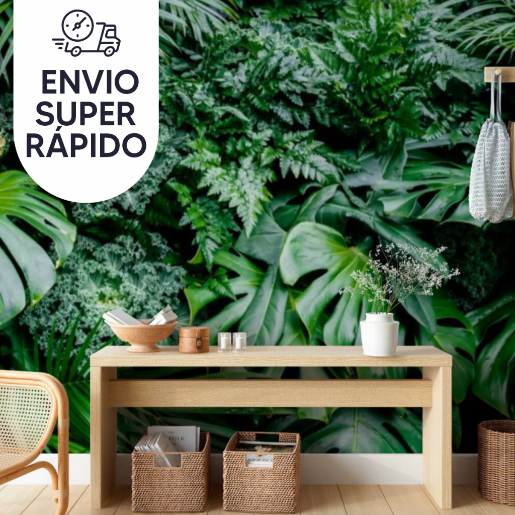 Papel de Parede Linha Studio Decor Folhagem Tropical Verde Moderna Autoadesivo Decorativo