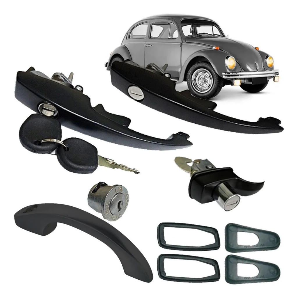 Kit Maçaneta Externa Ignição Capô Motor Preto Fusca 1978 A 1996