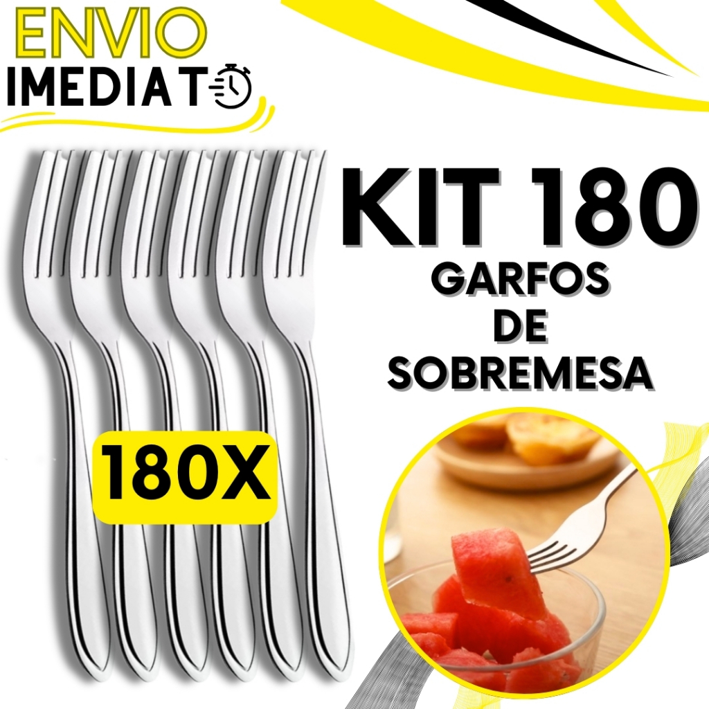 KIT Jogo 180 Garfo Para Sobremesas Talher de Aço Inox Luxo Reutilizável Faqueiro Para Casa Restaurante Buffet Bar Doces