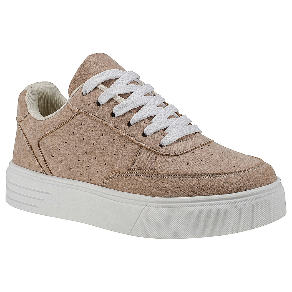 Tênis Feminino em Nobuck Camurça Casual Solado Reto Air Confortável de Cadarço 007-021