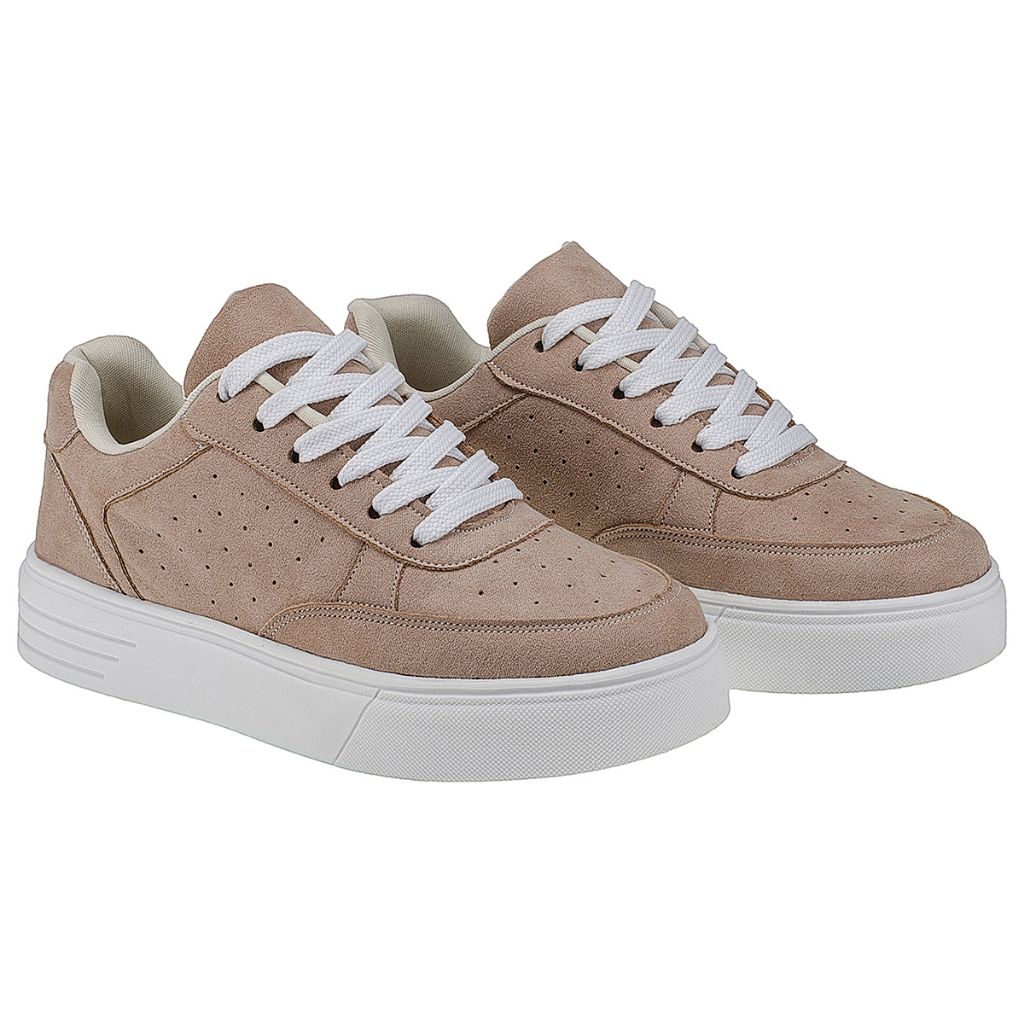 Tênis Feminino em Nobuck Camurça Casual Solado Reto Air Confortável de Cadarço 007-021