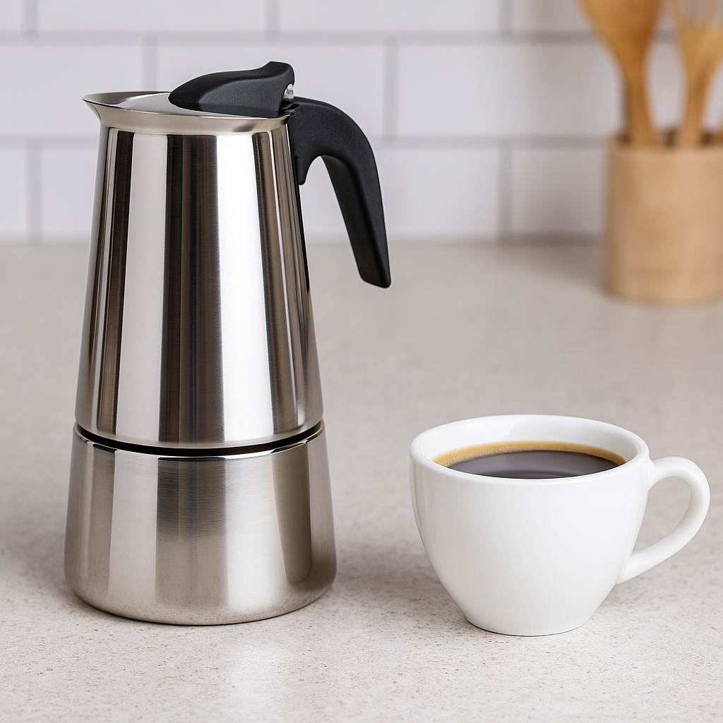 Cafeteira Italiana Inox 6 Xícaras Café Moka Resistente Café Forte Design Sofisticado Cozinha
