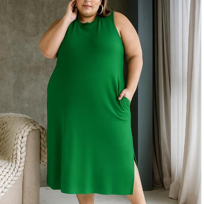 Vestido Midi Plus Size Básico com bolso confortável Malha em Oferta na Shopee